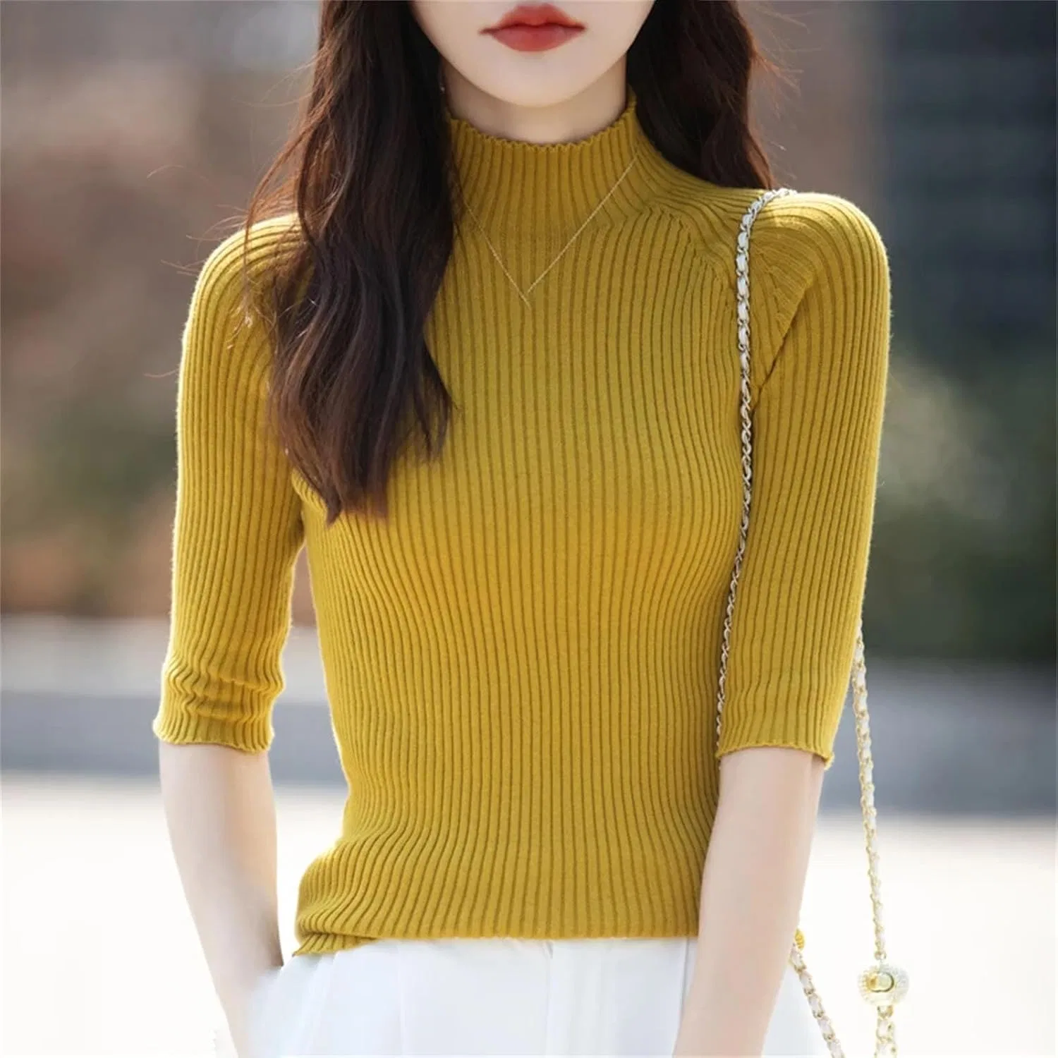 Женский укороченный свитер с коротким рукавом, хлопковый, Slim Fit, чёрный — фото 2