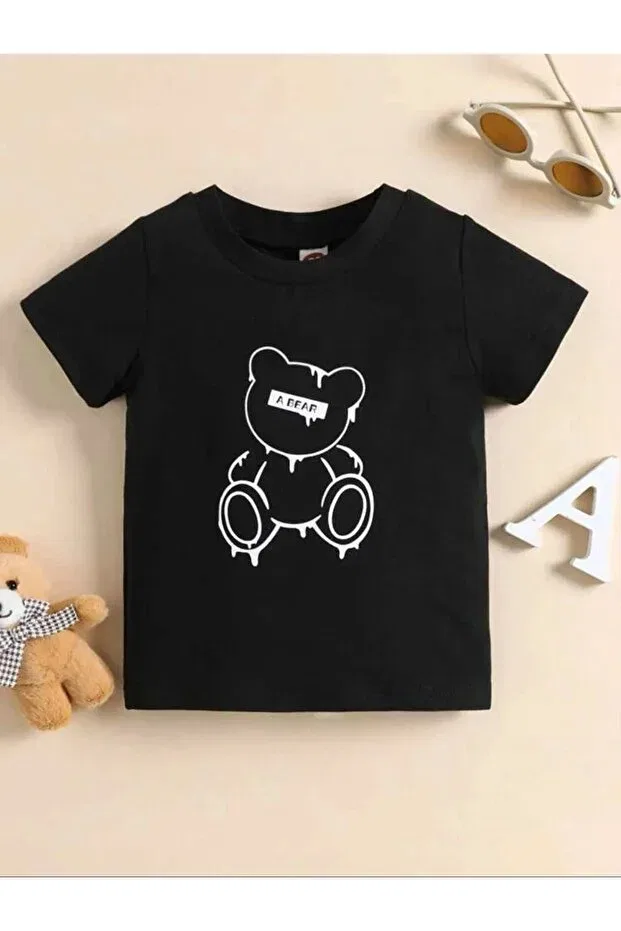 Детская футболка с принтом A Bear Teddy Bear Printed Oversize Daxia, Siyah