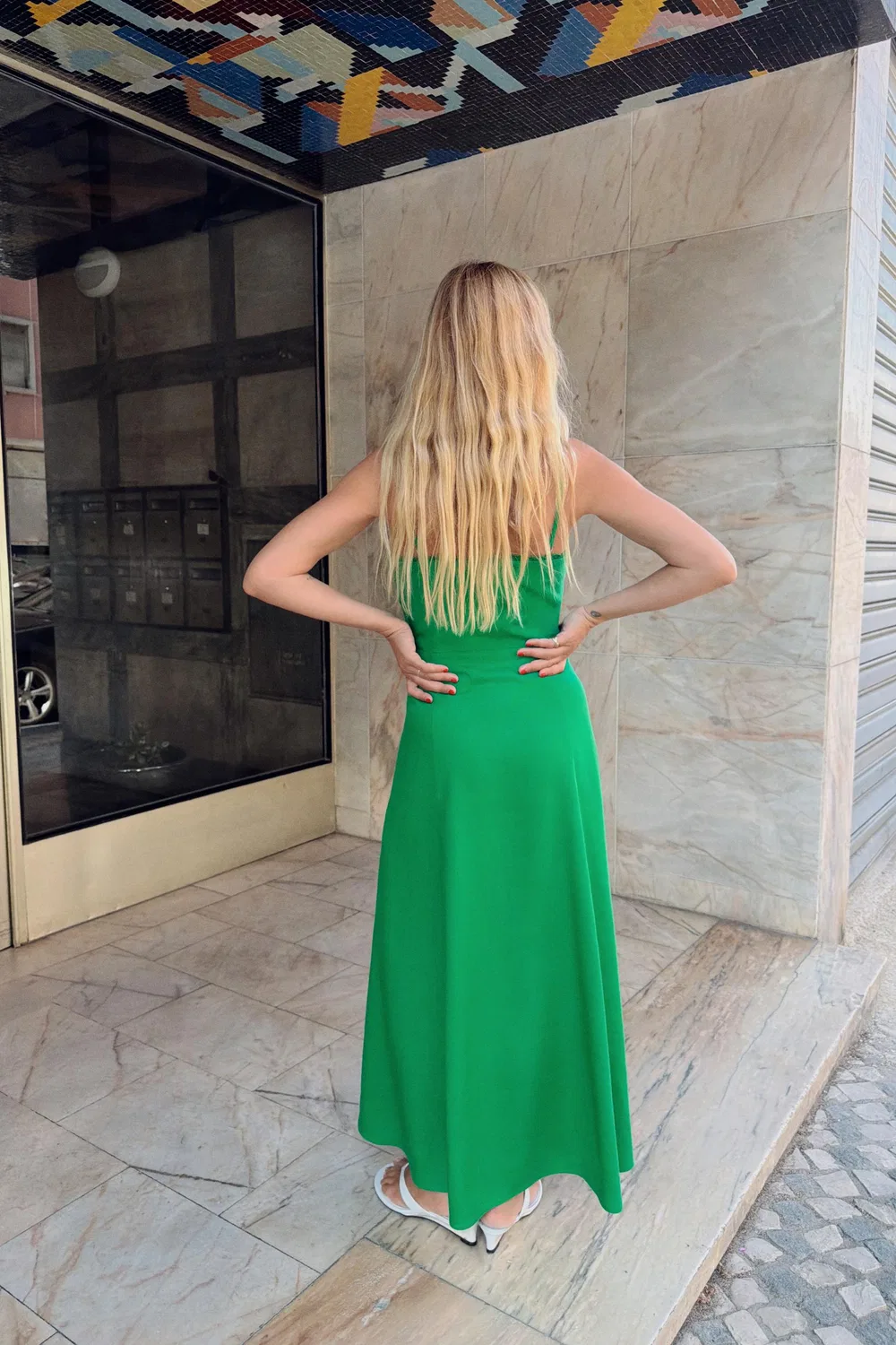 Платье миди из льняной смеси на бретелях ZARA, Green — фото 4