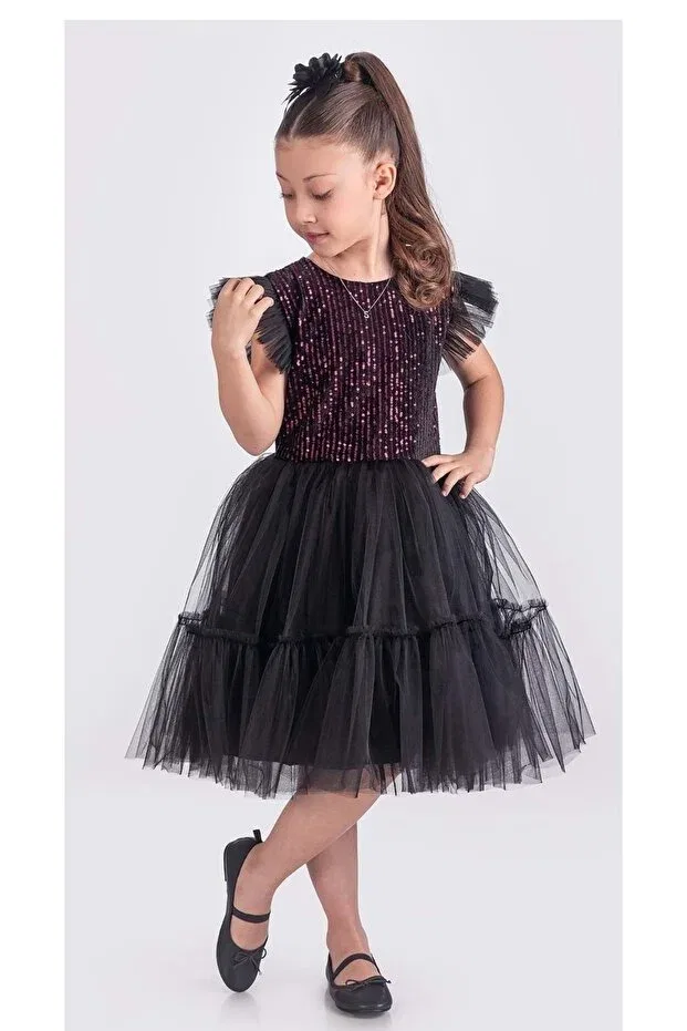 Детское платье для девочек с пайетками Mnk Baby&Kids, Black - Fluffy