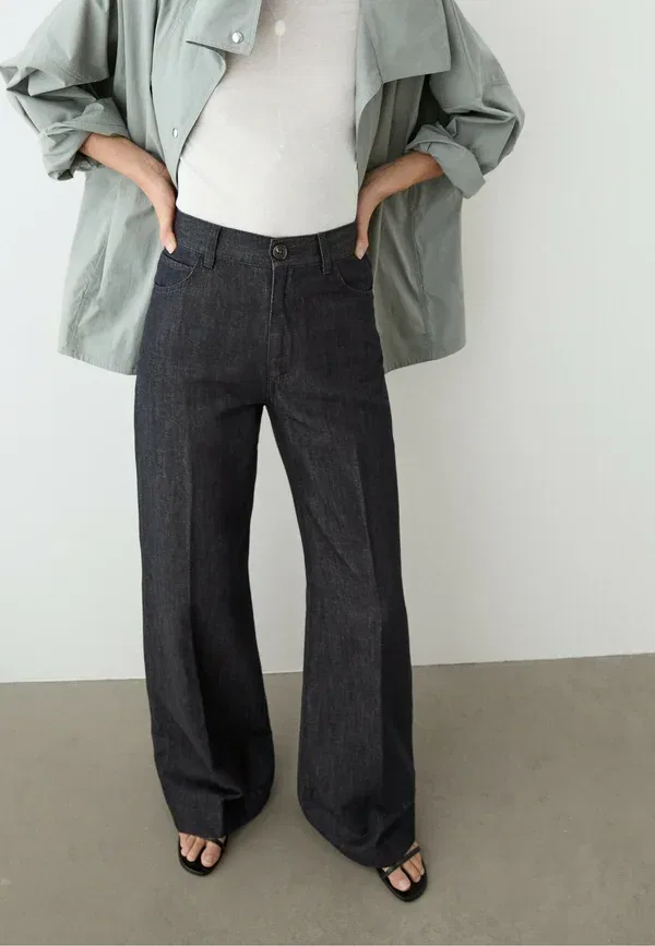 Брюки деним Wide leg Massimo Dutti, темно-синий
