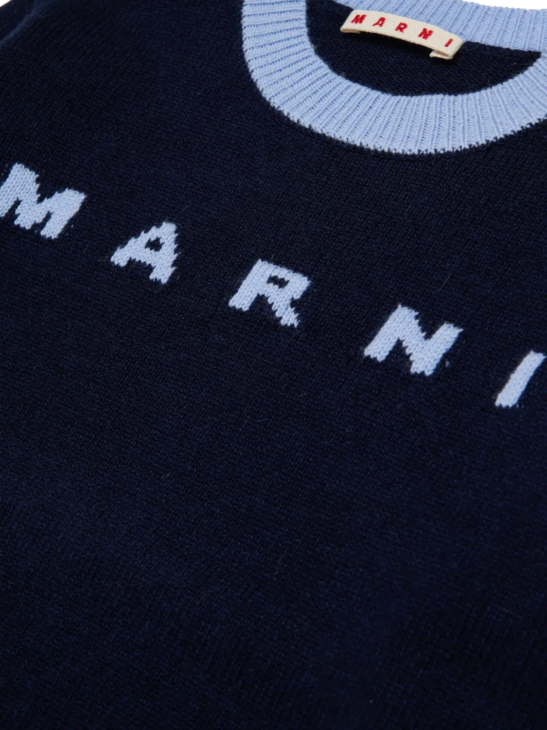 Свитер вязки интарсия с логотипом Marni Kids, синий — фото 4