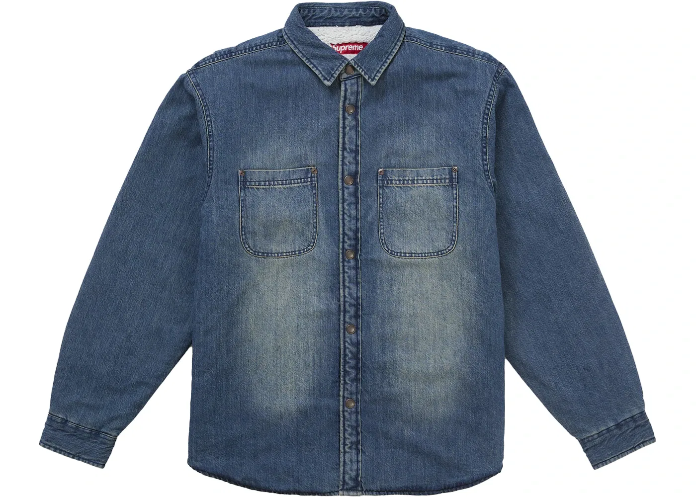 Мужская рубашка из денима с овчиной на подкладке Supreme, Overdyed Blue