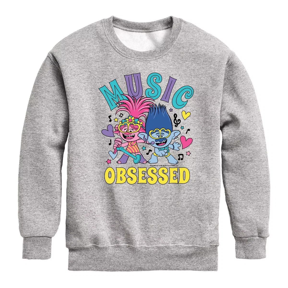 Детский свитшот с принтом Music Obsessed Poppy and Branch Trolls, Athletic Heather