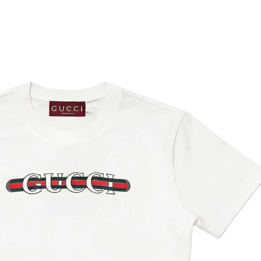 Футболка женская GUCCI с коротким рукавом, классический крой, белый — фото 3