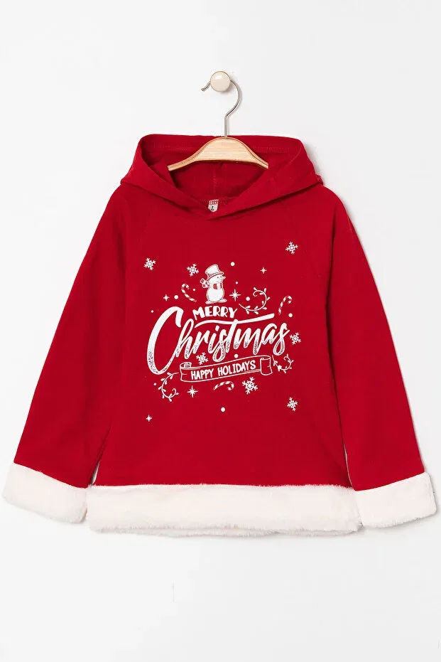Детское худи для мальчиков с принтом Christmas Themed Hooded Beniizle, Red — фото 3