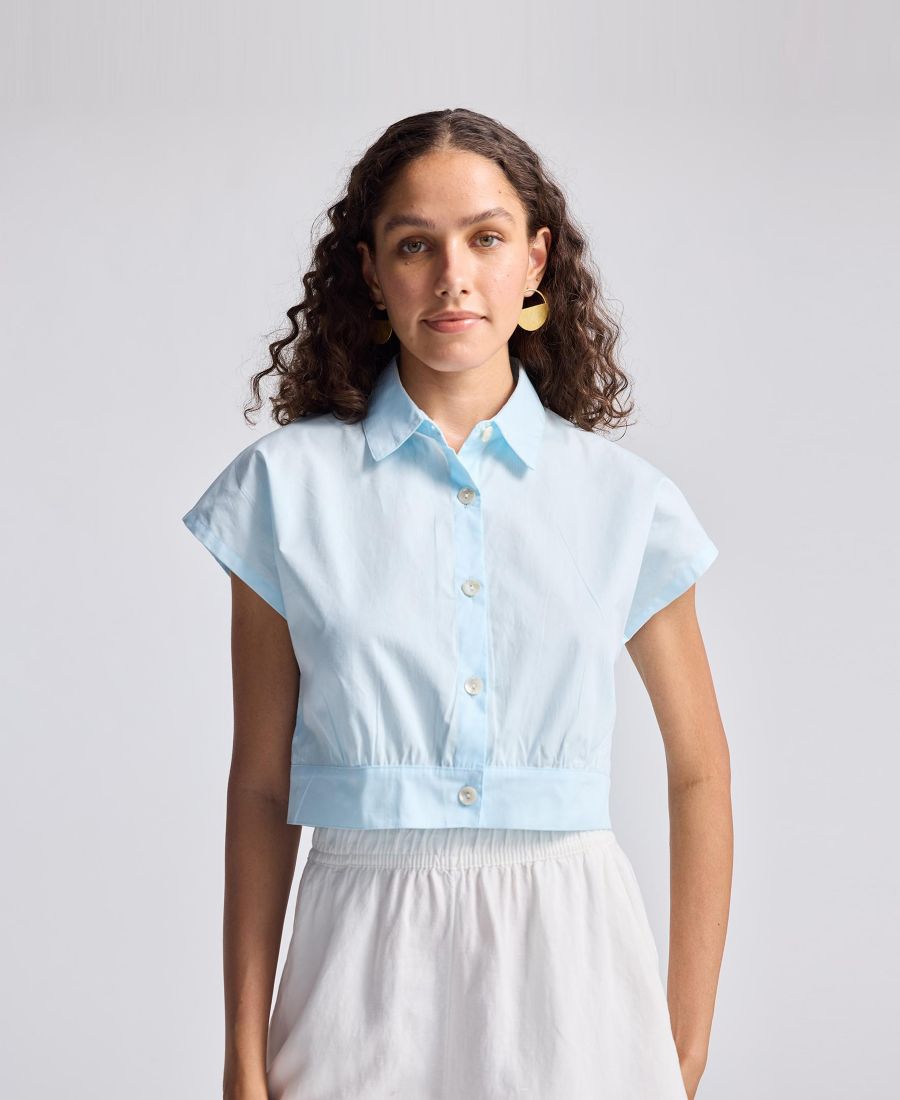 

Женская укороченная рубашка свободного кроя летнего синего цвета Reistor, Summer blue