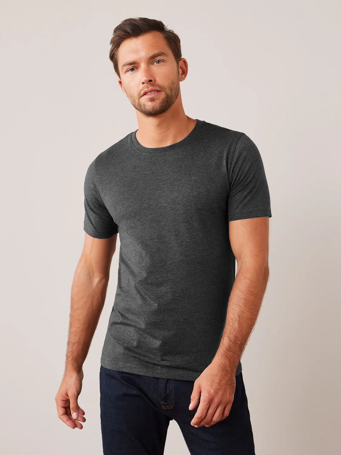 Футболка с круглым вырезом, хлопок, Slim Fit Next, серый угольный меланж