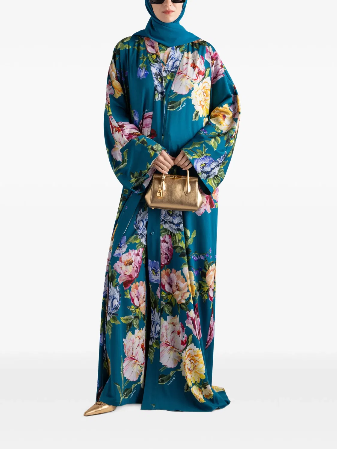Платье макси с цветочным принтом Dolce & Gabbana, синий — фото 2
