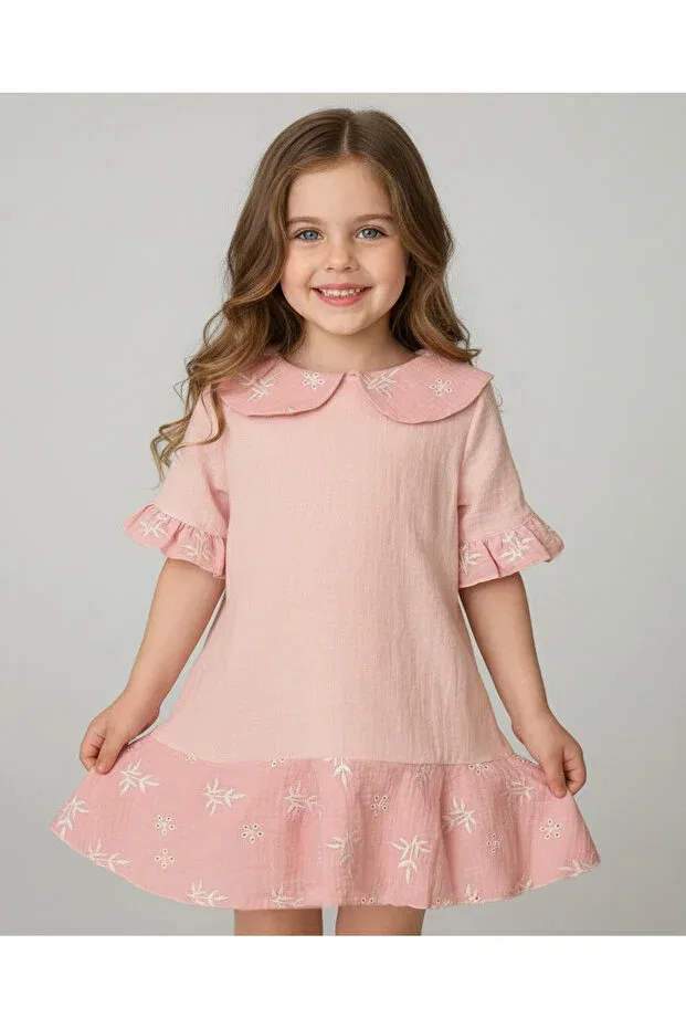 Детское платье для девочек хлопковое By Piera, Pink Embroidery