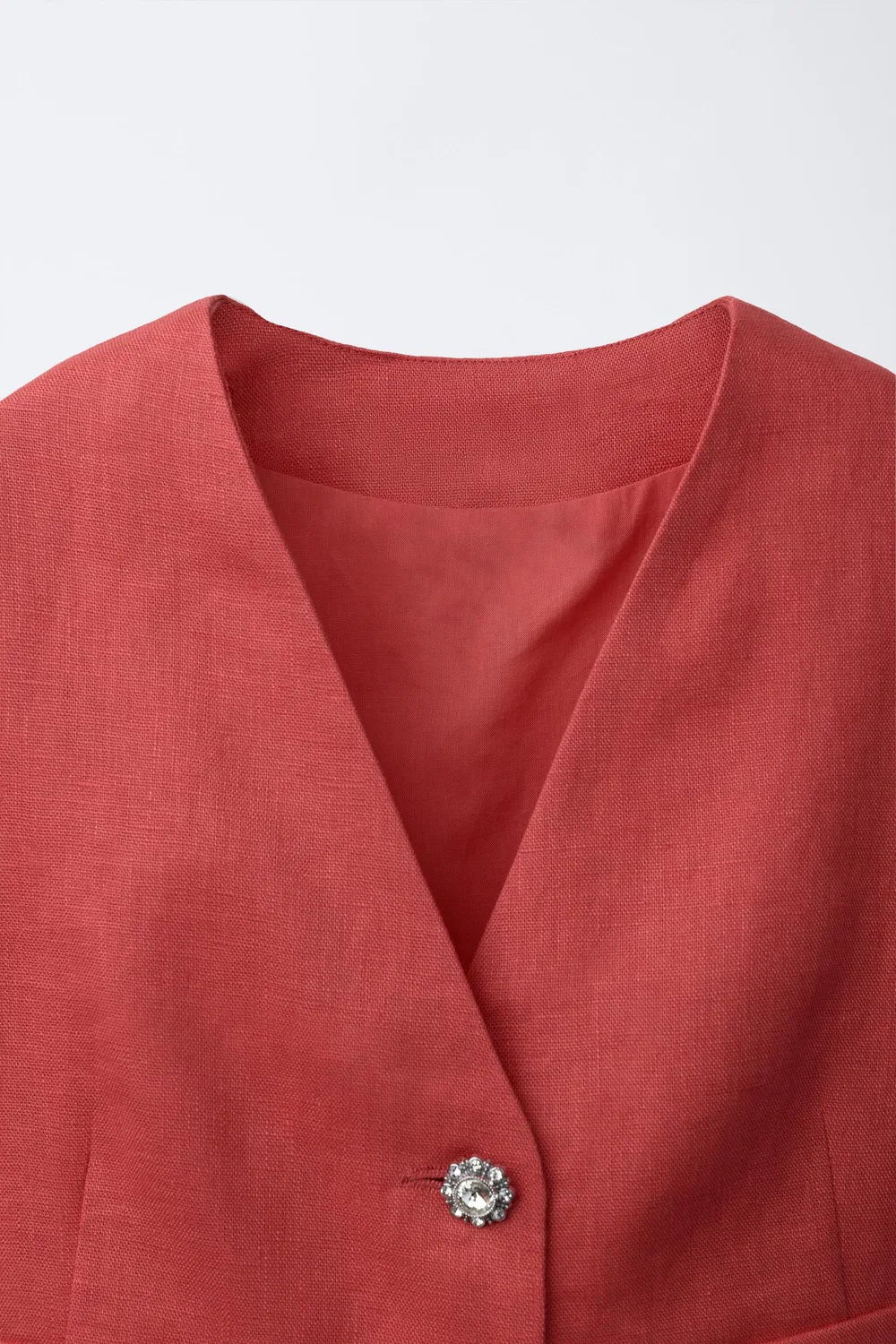 Блейзер из 100% льна с декоративными пуговицами ZARA, Coral Red — фото 3