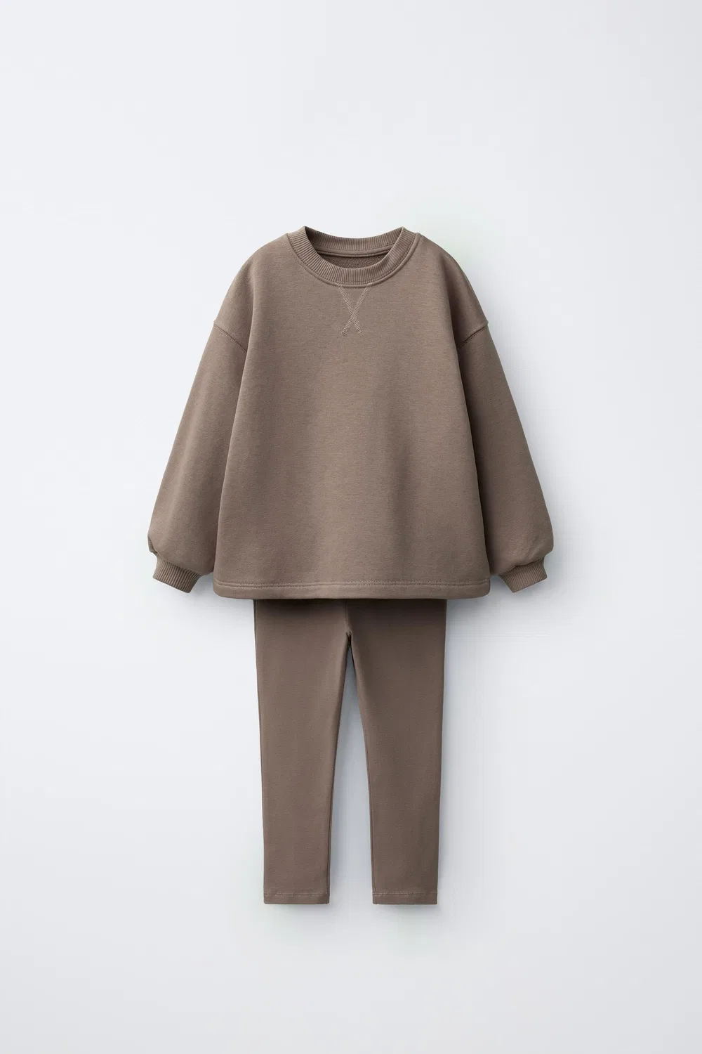 Однотонный комплект из толстовки и леггинсов. ZARA, Brown/Taupe