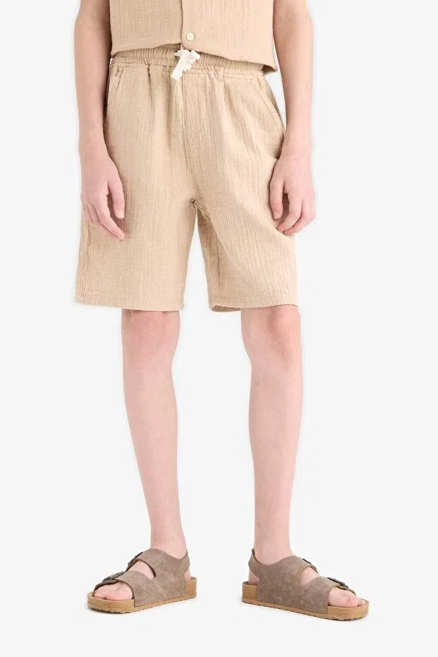 Детские шорты для мальчиков хлопковые Defacto, Beige-Bg732 — фото 4