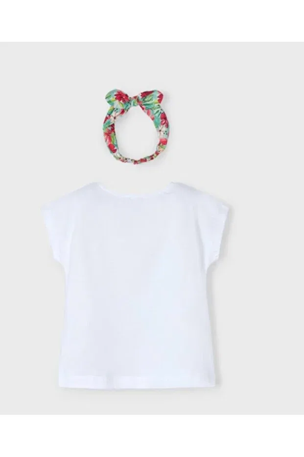 Детская футболка для девочек с принтом Printed Headband And T-Shirt Mayoral, White — фото 3