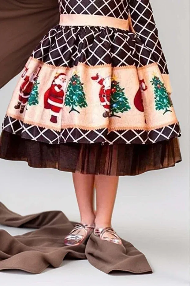 Детское платье для девочек с принтом Santa Claus Printed Riccotarz, Black — фото 3
