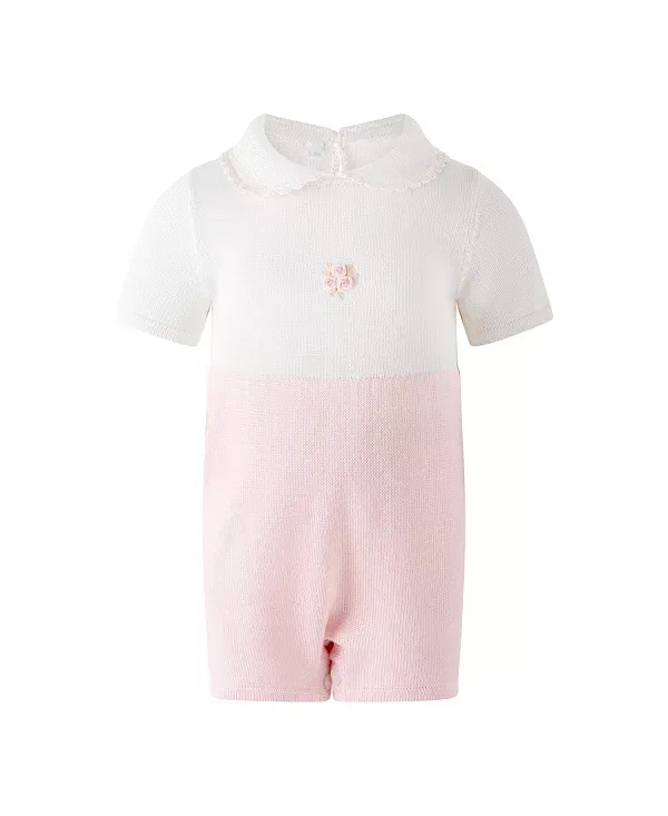 Детский комбинезон с вышивкой роз Pima Rose Embroidery Babysuit Rachel Riley, розовый