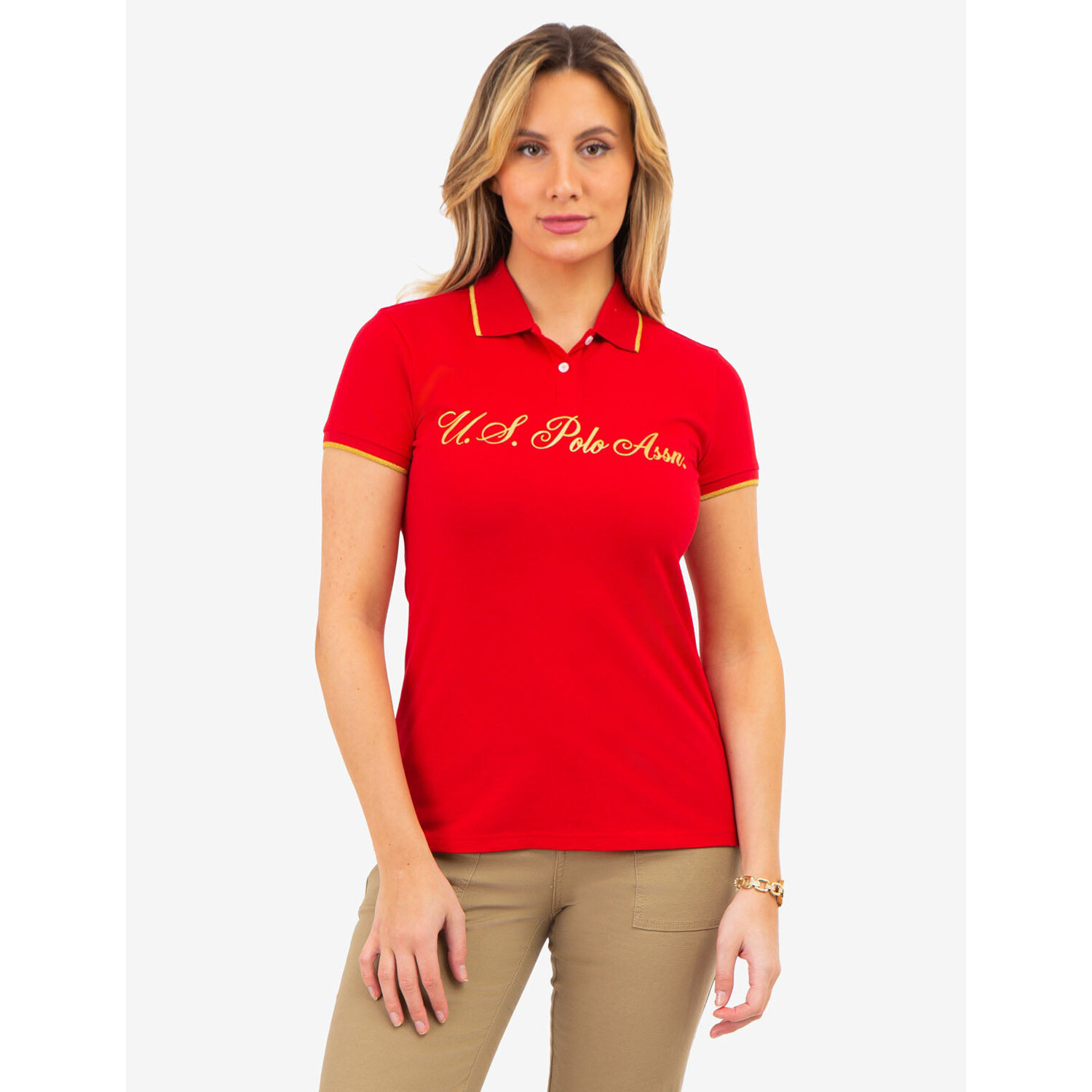 

Футболка-поло U.S. Polo Assn. Lurex Script Tipped, красный