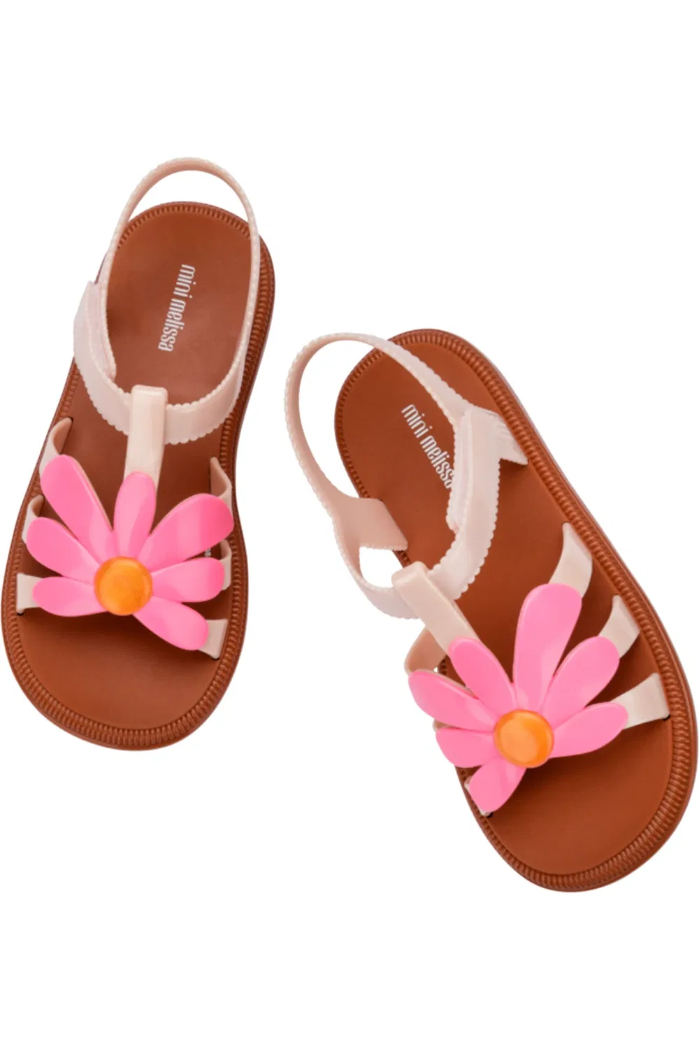 Сандалии детские с цветочным декором Mini Hip Bloomy Mini Melissa, светло-коричневый/розовый — фото 3