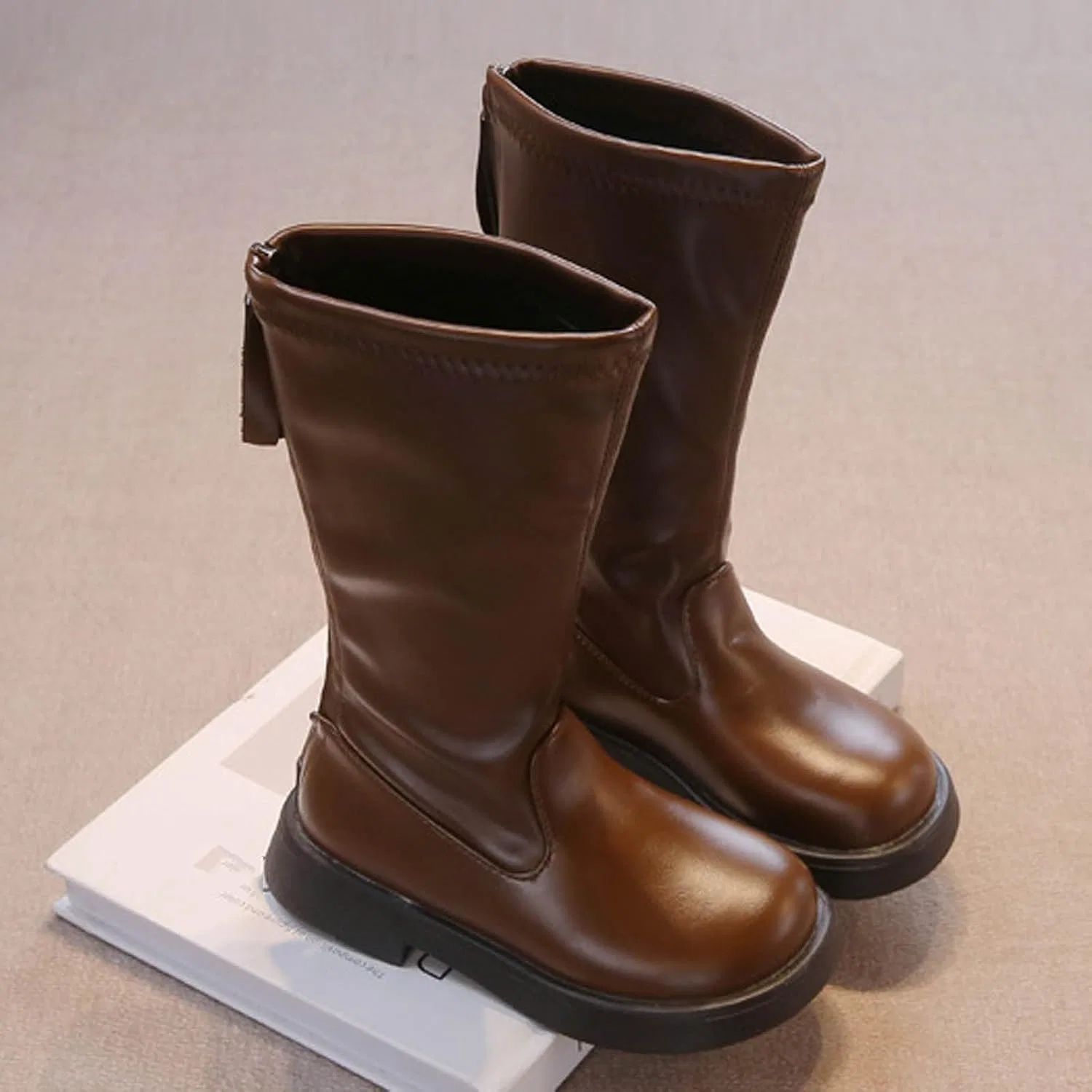 Детские ботинки для девочек с принтом White Combat Boots, Brown — фото 4