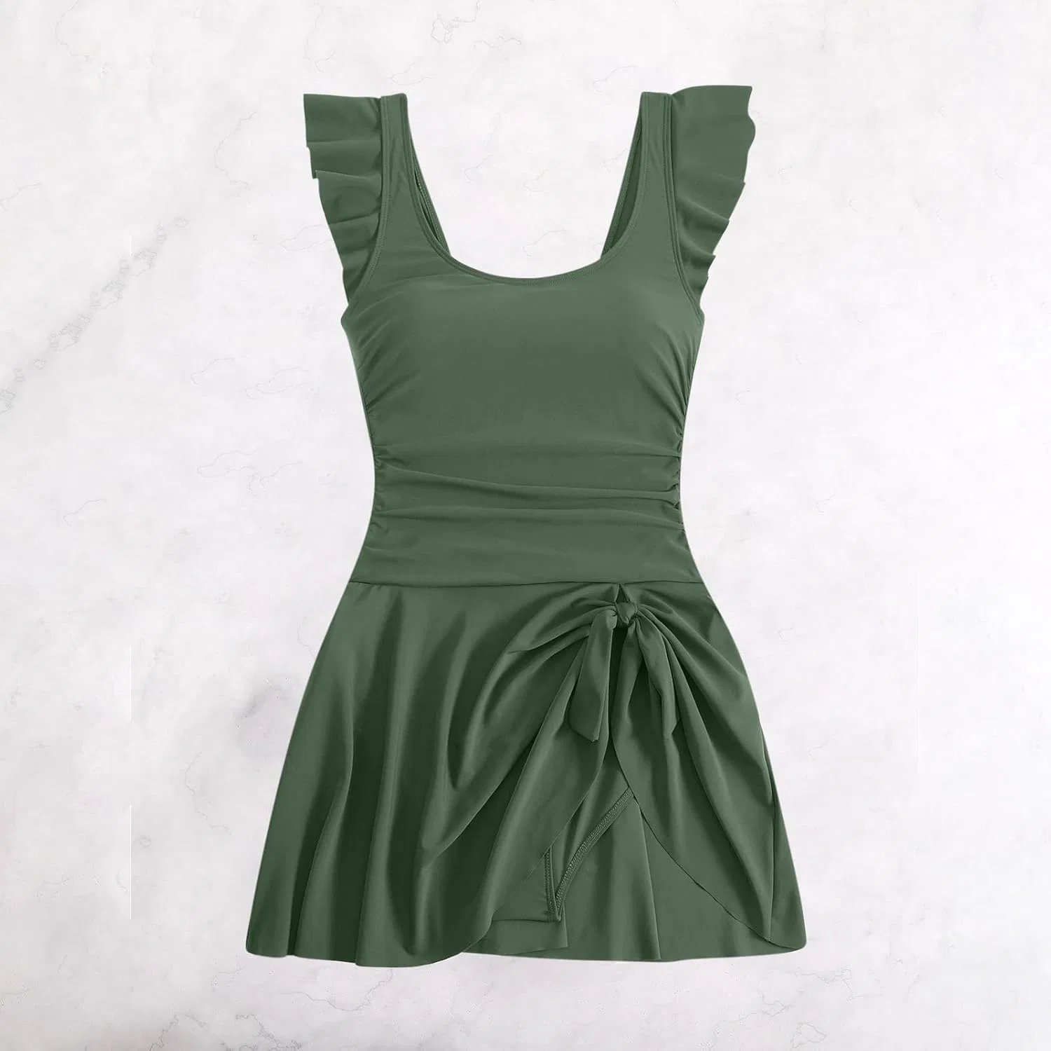 Женский слитный купальник с юбкой на запах Generic, Army Green — фото 4