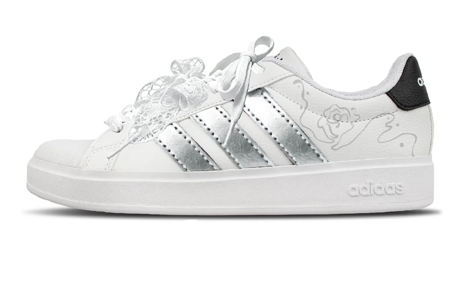 Детские кроссовки для мальчиков и девочек с принтом Adidas Street Talk, White Silver — фото 3