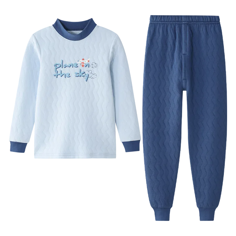 Детский комплект пижамы трехслойный стеганый с теплозащитой Red Bean, Light Blue