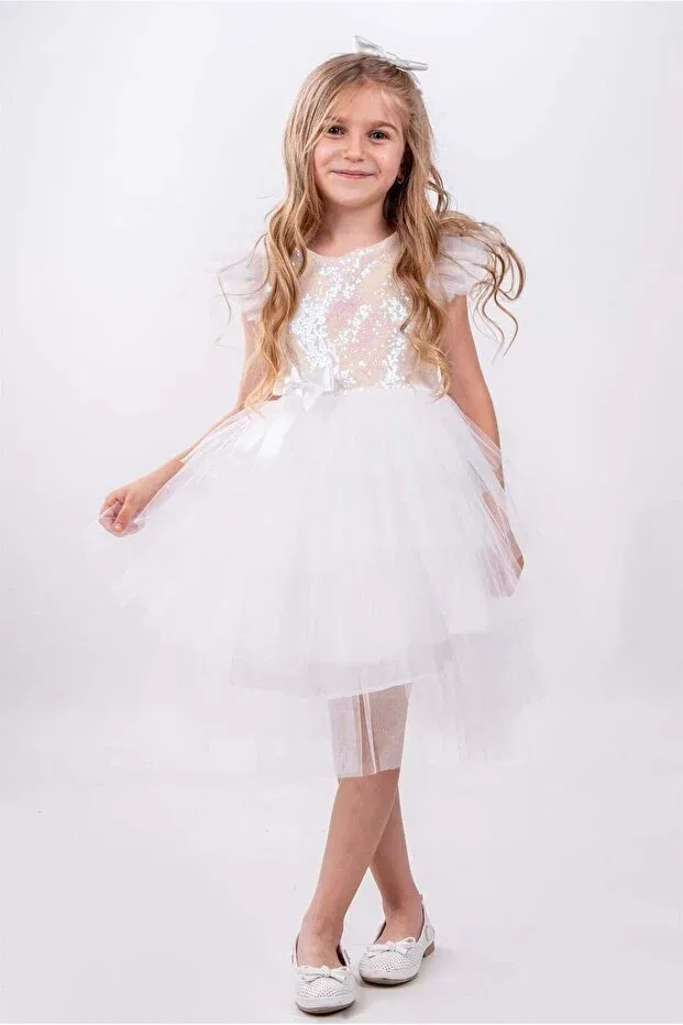 Детское платье для девочек с пайетками Buse&Eylül Bebe, White