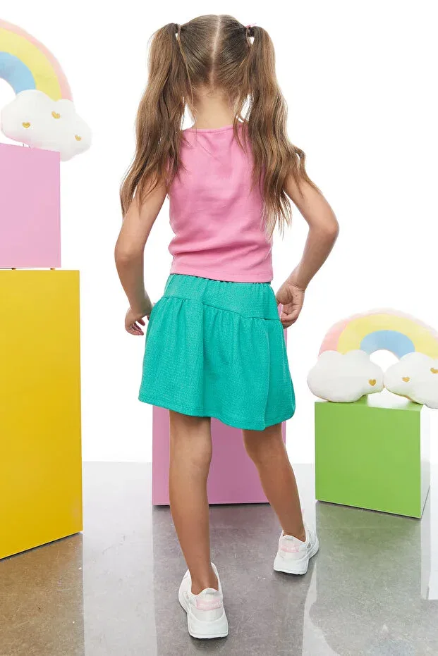 Детские шорты-юбка для девочек текстурированные Paulmark, Benetton Green — фото 4