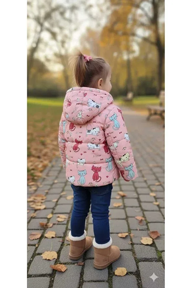 Детское пальто для девочек с принтом Moda, Pink — фото 3
