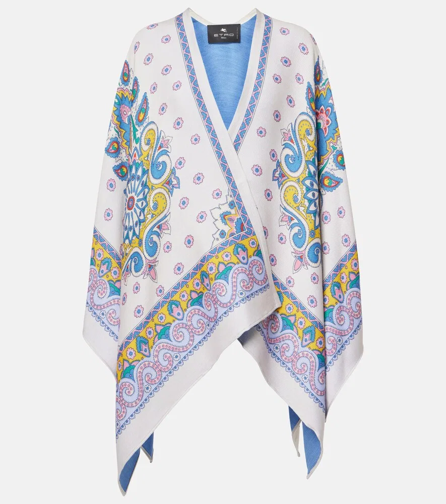 Пончо из шерстяной смеси с узором пейсли Etro, мультиколор