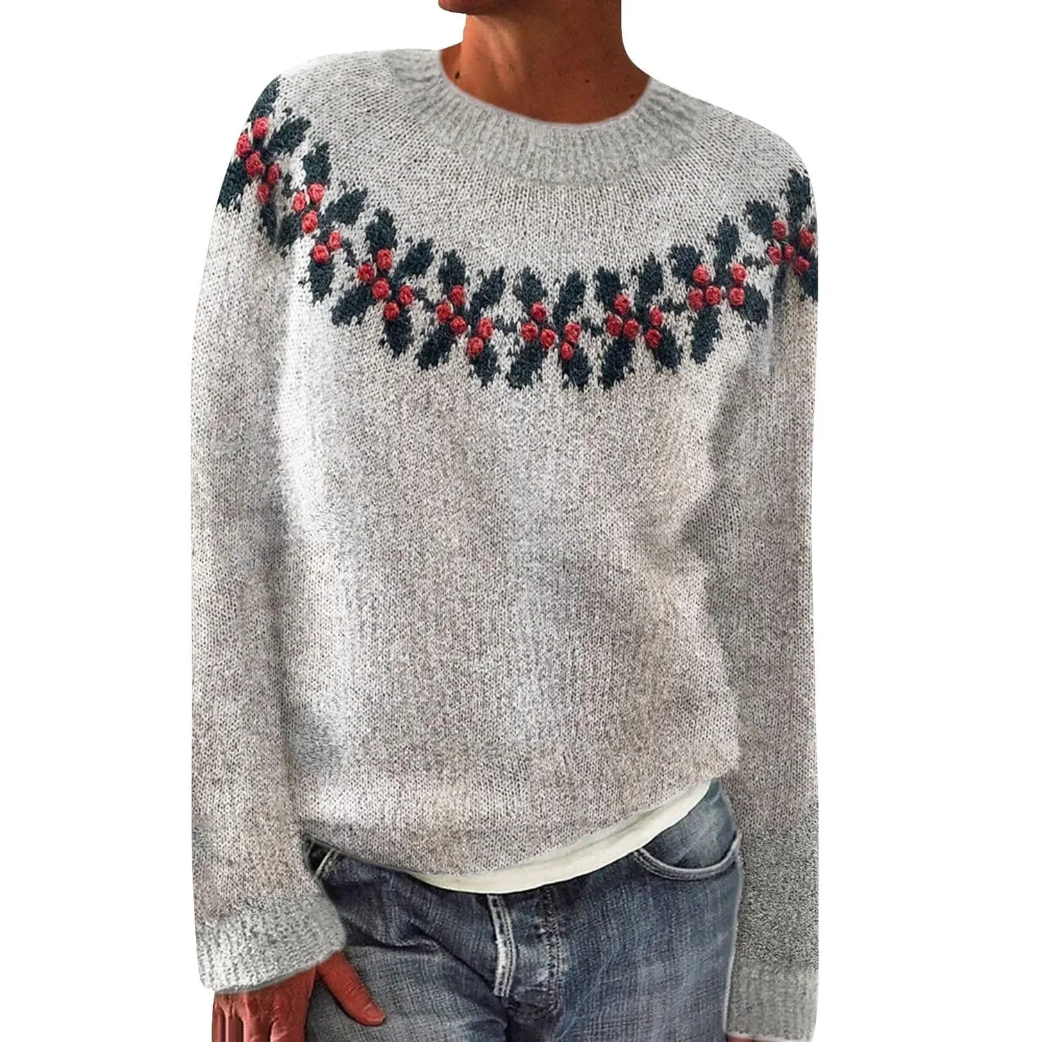 Женский свитер с принтом Fair Isle HUIFUAO, Z23 Grey