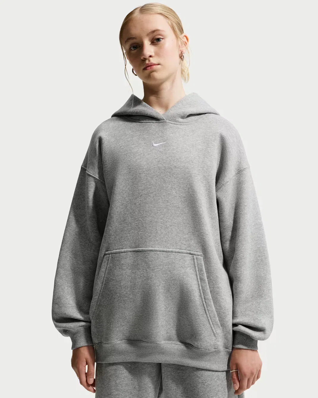 Детская толстовка с капюшоном оверсайз Nike Sportswear Studio Fleece, Dark Grey Heather/White