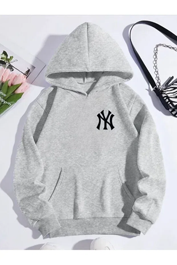 Детские свитшот для девочек с принтом Los Angeles Printed Hooded Serays Moda, Gray
