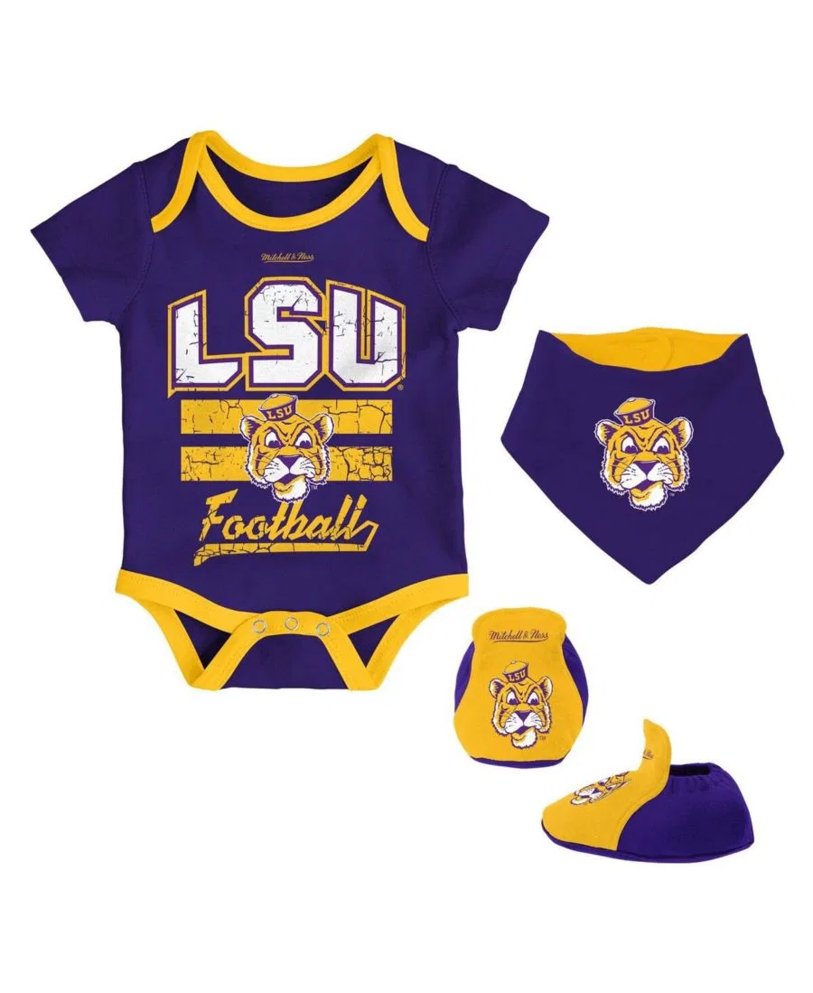 Комплект из 3 предметов: боди, слюнявчик и пинетки с принтом LSU Tigers Mitchell & Ness, Purple