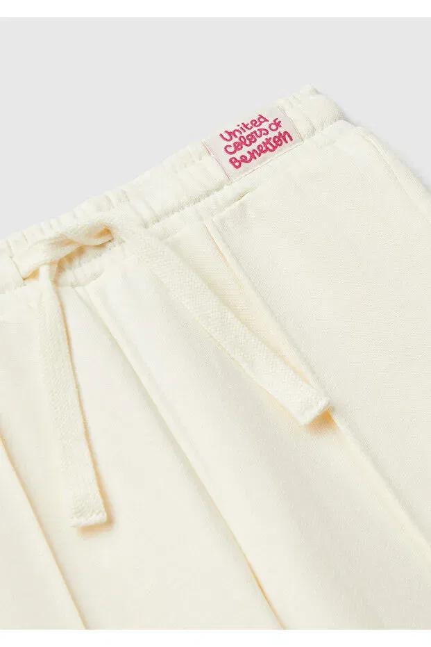 Детские спортивные штаны для девочек с принтом ecru stitch detailed waist drawstring wide leg United Colors Of Benetton, Ecru — фото 3