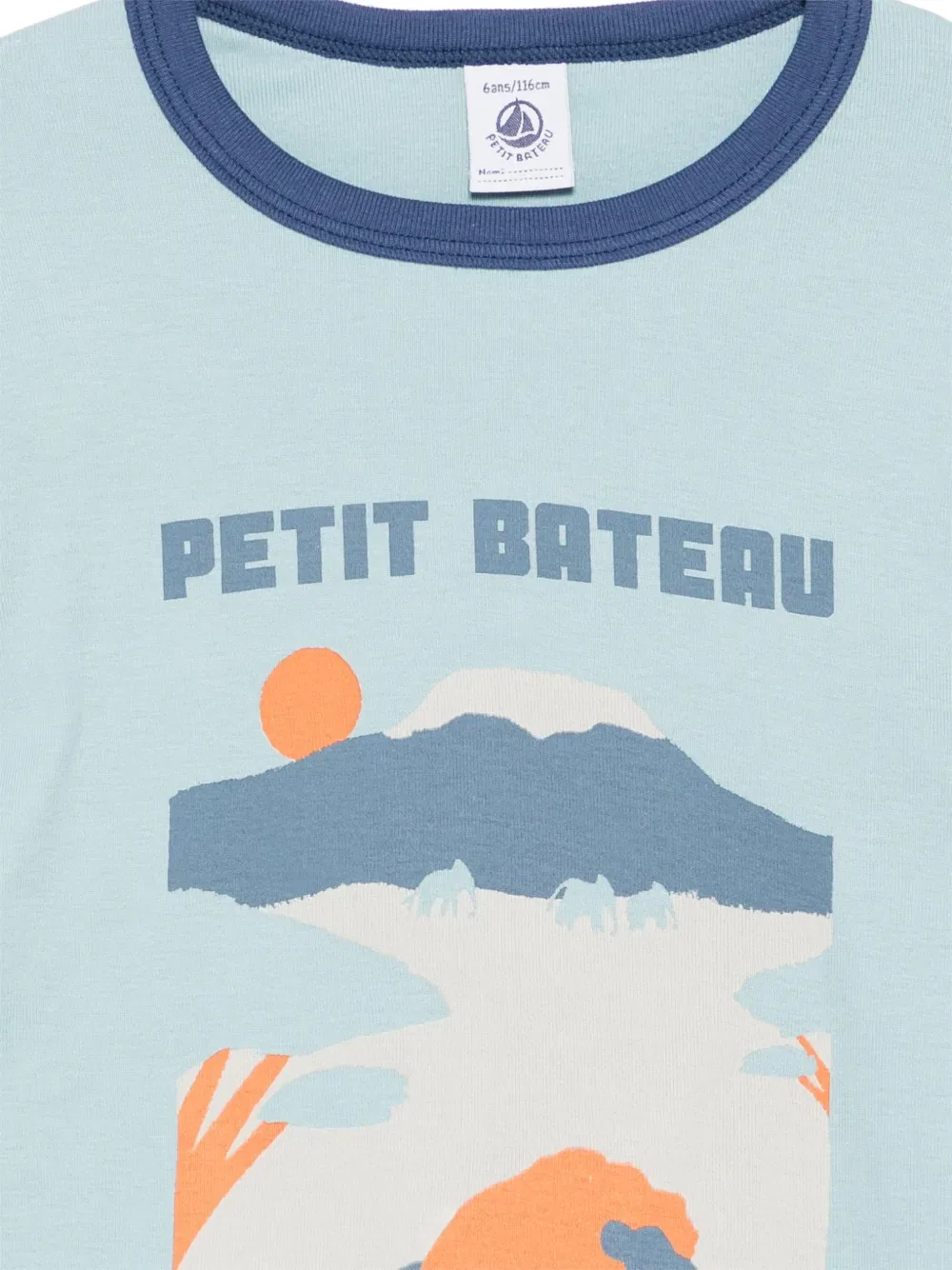 Пижамный комплект с набивным рисунком и отделкой Petit Bateau, синий — фото 2
