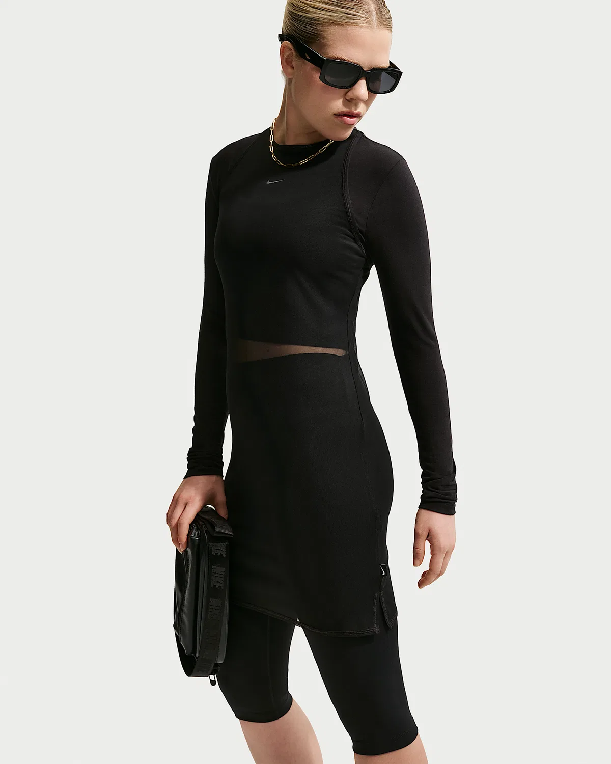 Женское облегающее полупрозрачное платье-майка Nike Sportswear, Black/Sail — фото 4