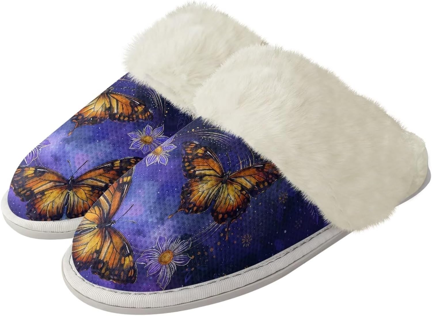 

Домашние тапочки Binienty для женщин и мужчин ультралегкие пушистые зимние, Starry Sky Butterfly