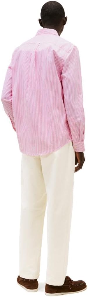 Мужские рубашки Tommy Hilfiger Poplin с длинным рукавом, классического кроя, застегивающиеся на пуговицы, также доступны в размерах для больших и высоких размеров., Classic Pink / Optic White Stripe — фото 4