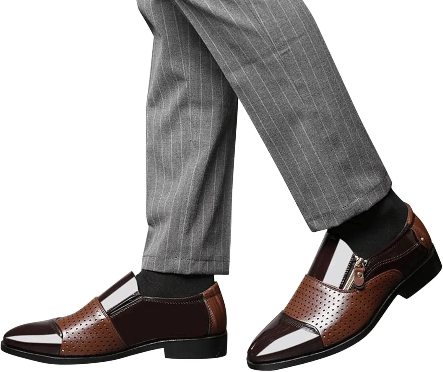 Туфли Men's Shoes Fashion Summer Autumn Leather Shoes for Men Pointed Toe Low Heel Zipper Hollow Breathable Casual Non-Slip Work Shoes for Men Generic, Brown — фото 2