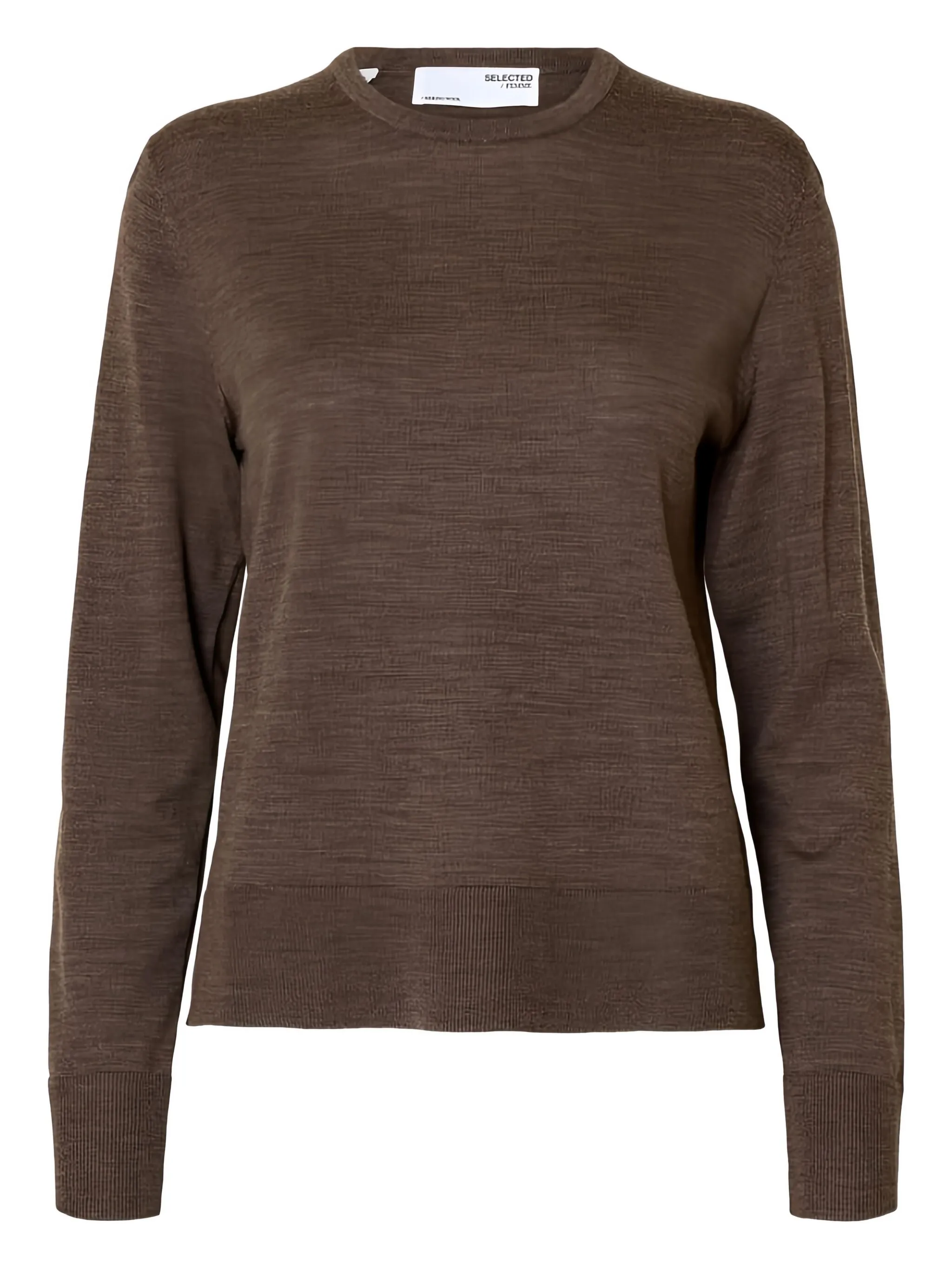 

Шерстяной свитер с круглым вырезом Selected, коричневый