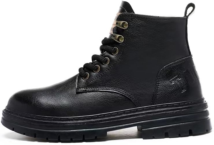

Мужские байкерские боевые ботинки из кожи на шнуровке с платформой, комфортные, противоскользящие, высокие повседневные чукка-бутсы, ботинки до щиколотки Hhhchpm, черный