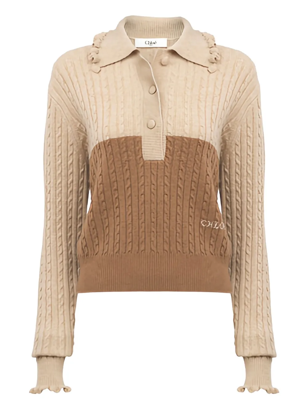 

Двухцветный свитер с фактурной вязкой косами CHLOÉ, коричневый