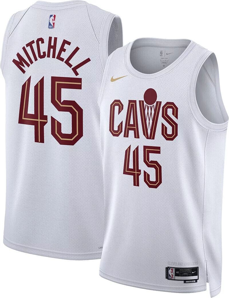 

Мужская белая майка Nike Cleveland Cavaliers Donovan Mitchell #45 Swingman
