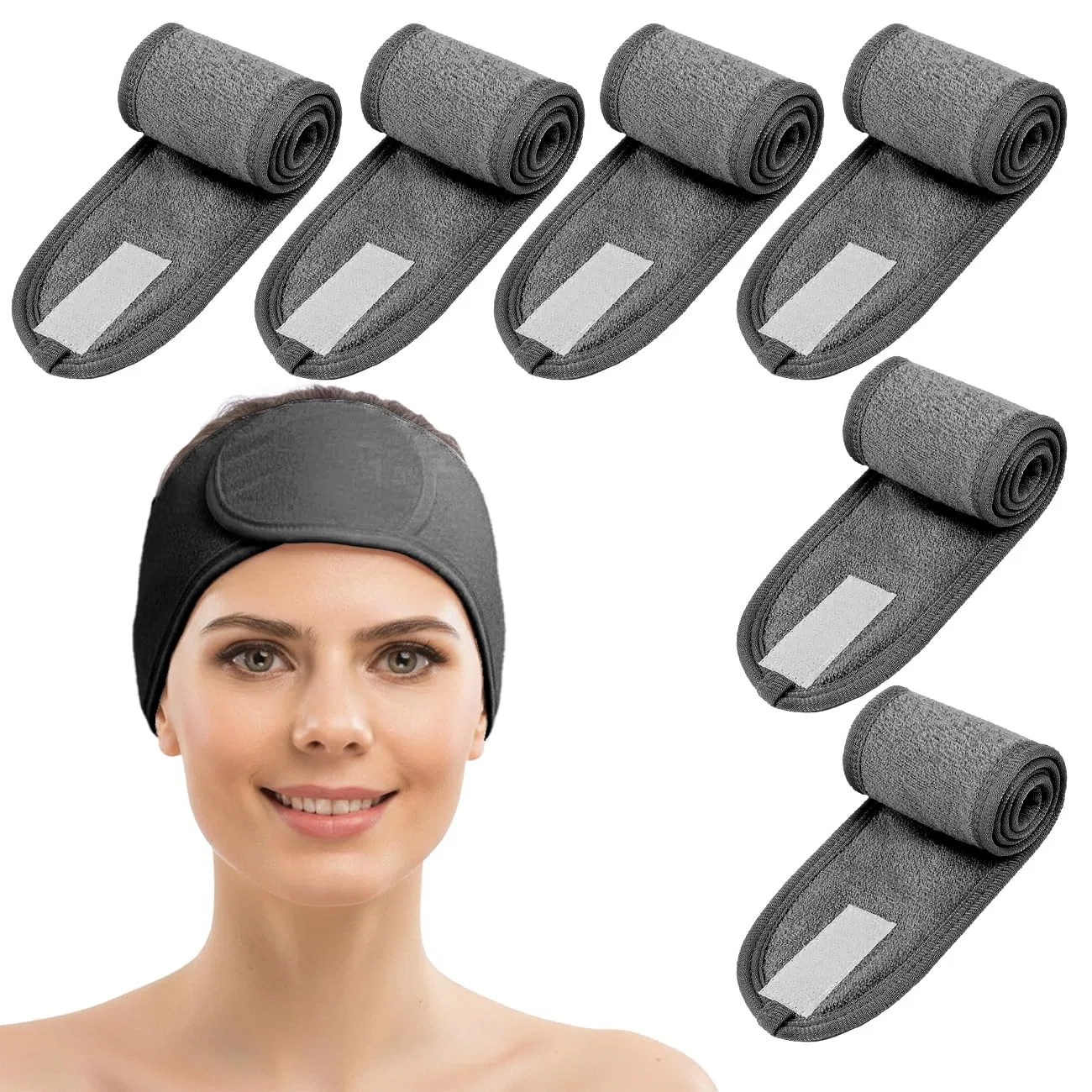 Набор из 6 косметических повязок для волос с застежкой Coogime, Gray