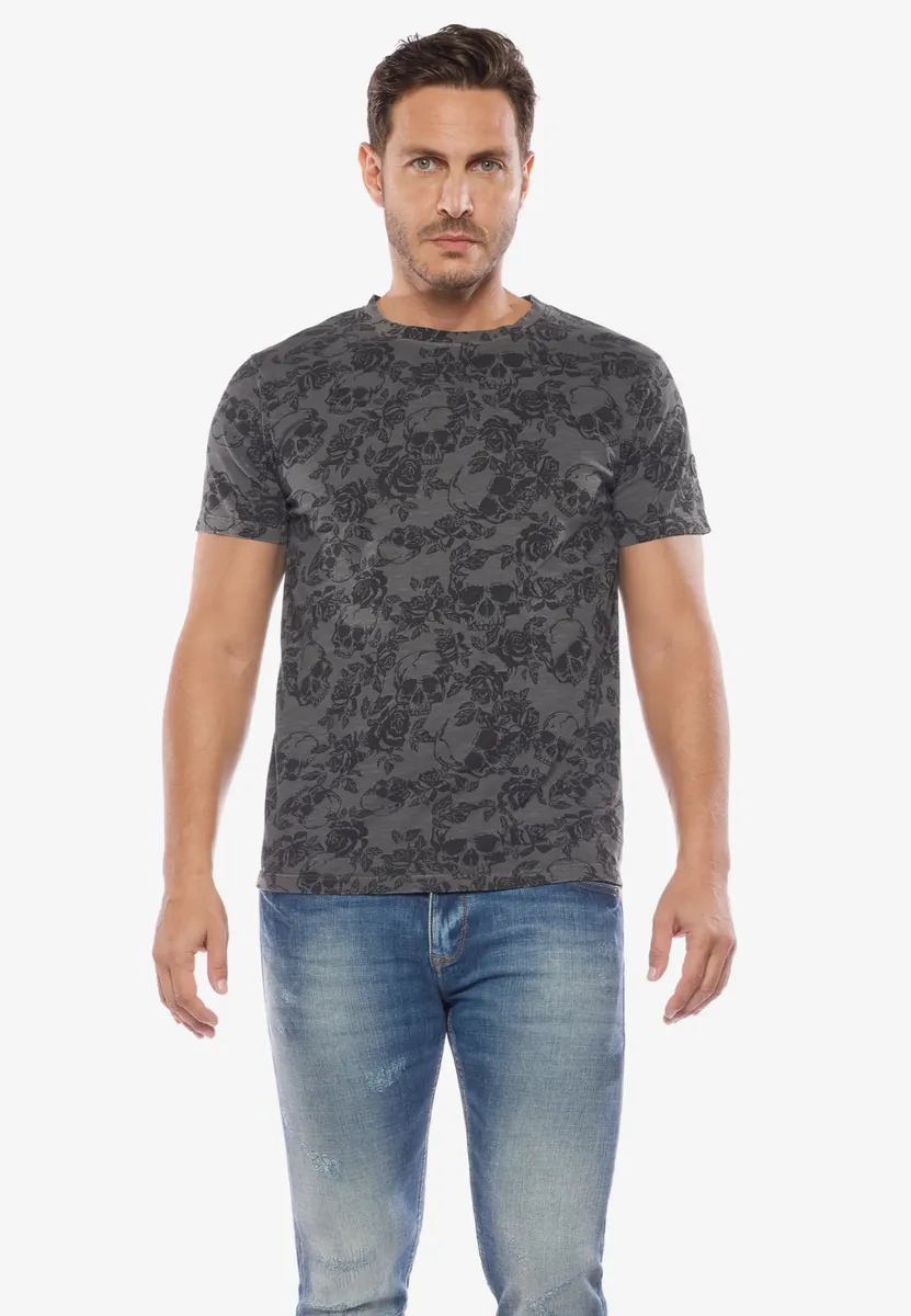 

Футболка Le Temps Des Cerises "T SHIRTHOMME FACTO (MANCHE COURTE) / T-SHIRT MAN FACTO (SHORT SLEEVE)" с модным узором по всей поверхности, антрацит