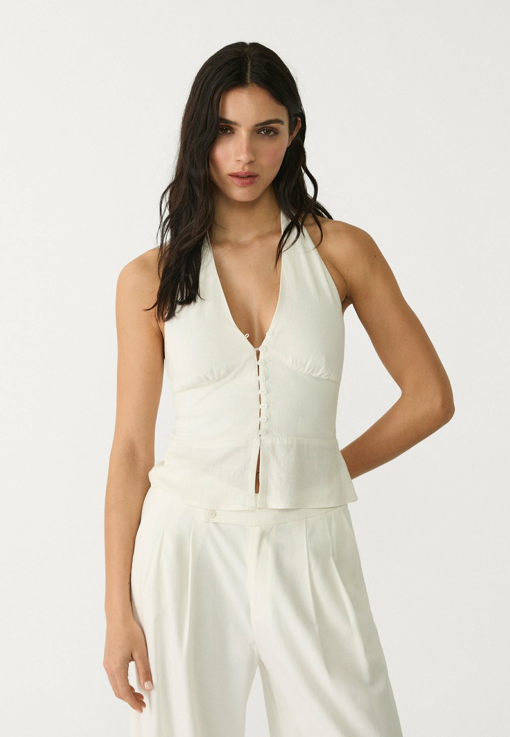 

Топ HALTER WITH BUTTONS - Blouse Stradivarius, белый