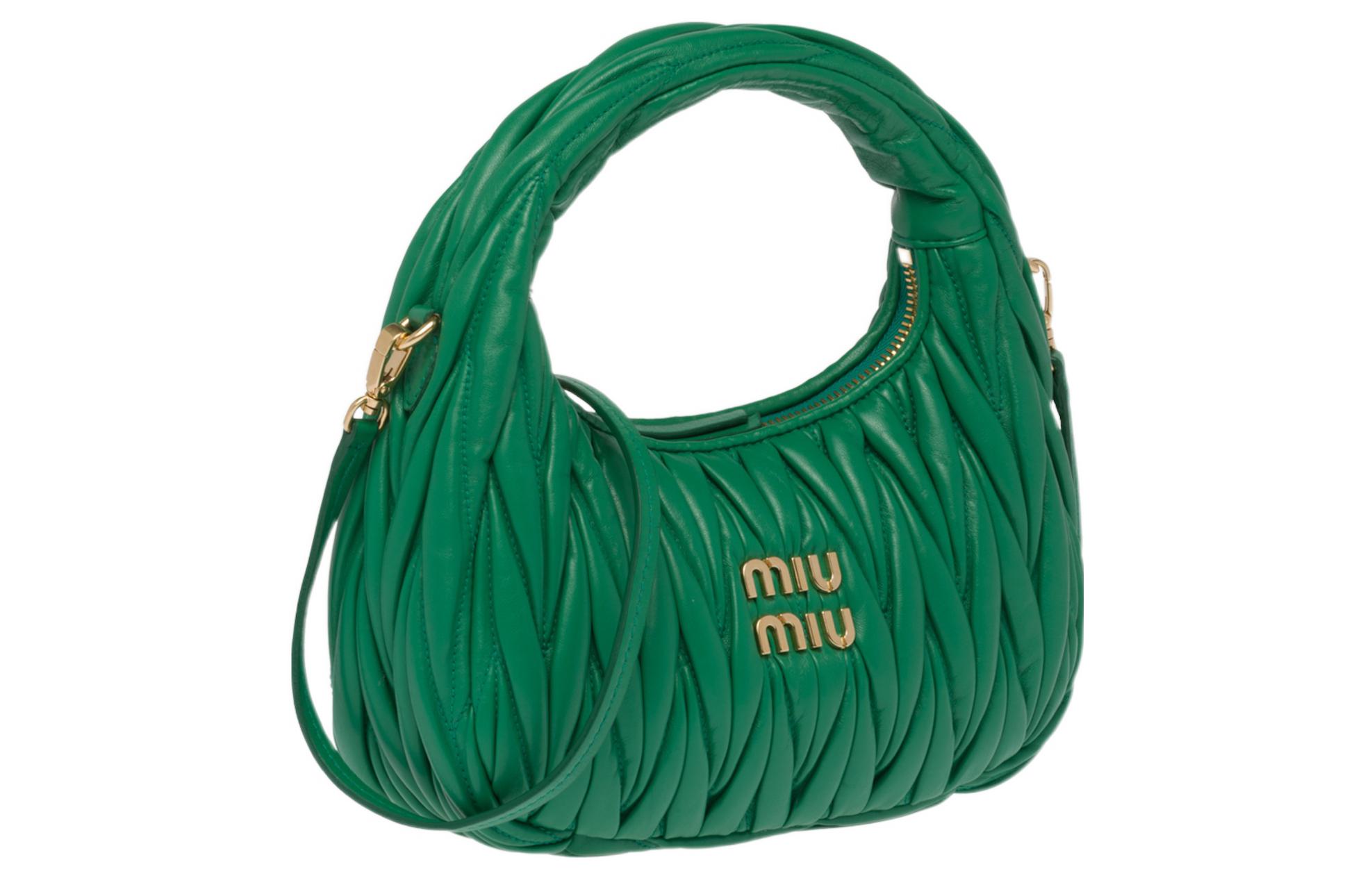 MIU MIU Сумка Wander Series из мягкой овечьей кожи, через плечо, кроссбоди, женская ручная сумка Mango Green — фото 2