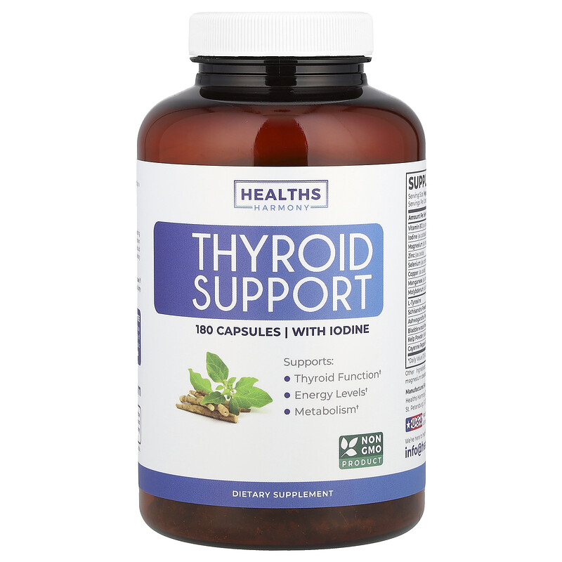 

Healths Harmony, Поддержка щитовидной железы с йодом, 180 капсул