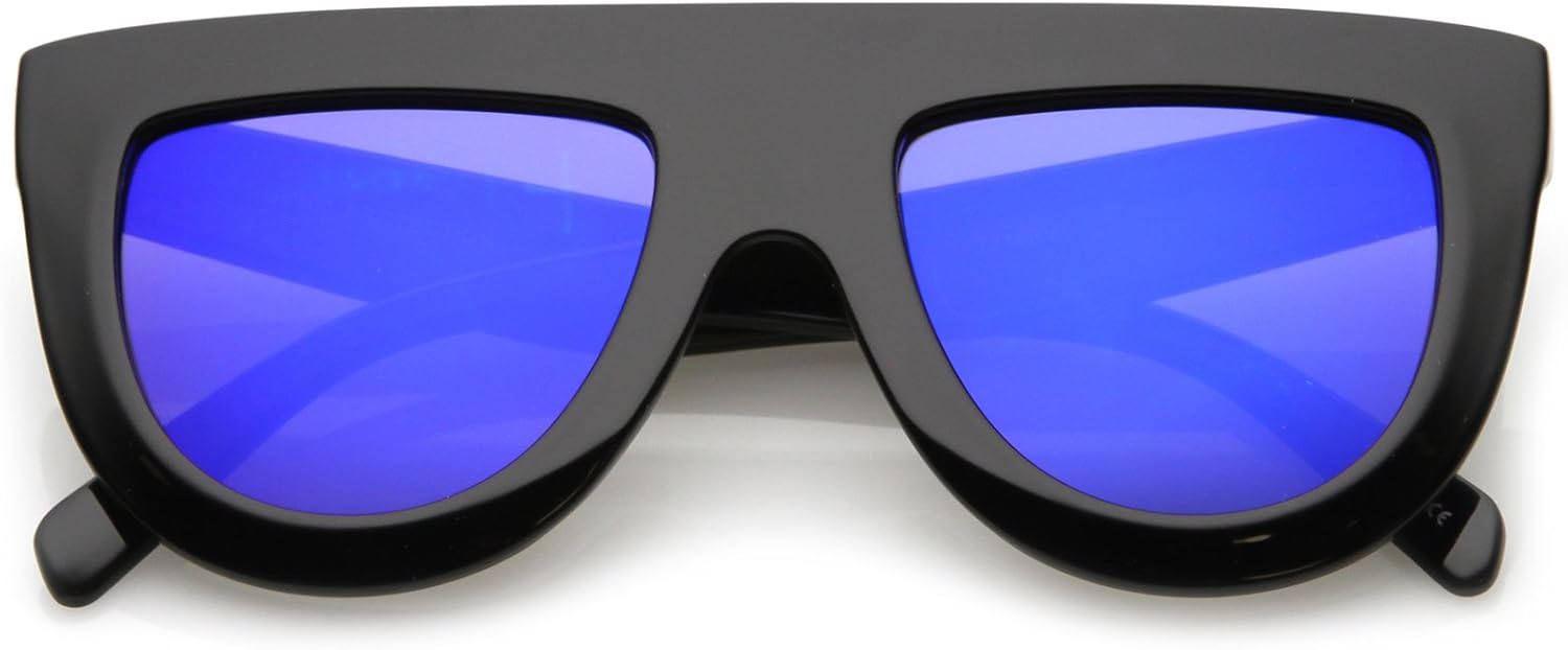 

zeroUV - Крупные массивные солнцезащитные очки с широкими дужками, цветными зеркальными плоскими линзами и плоской верхней частью, диаметр дужек 51 мм, Black / Blue Mirror